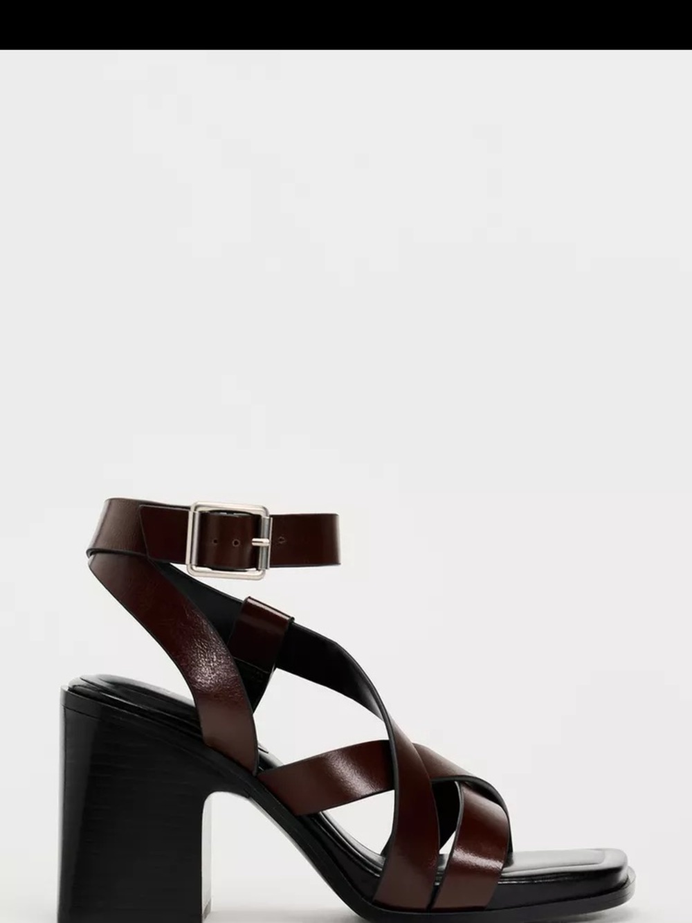 Zara Dark Brown real Leather Crisscross Block Heel Sandal
